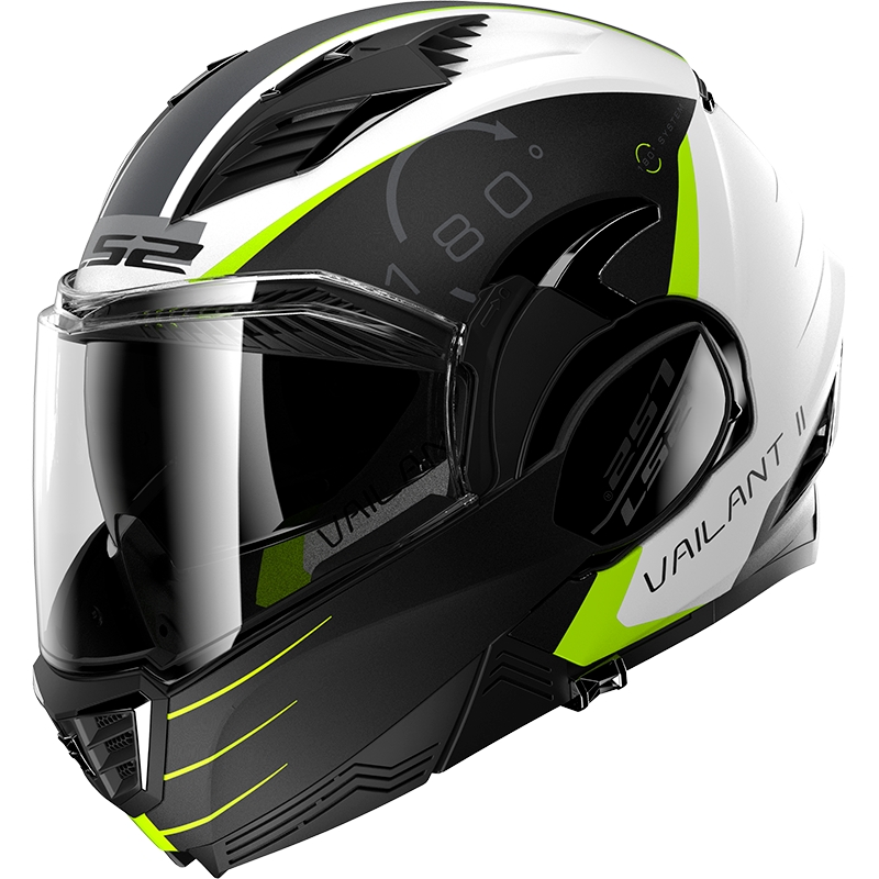 LS2 FF900 Valiant II Codex schwarz-fluorgelb-weißer Motorrad-Klapphelm