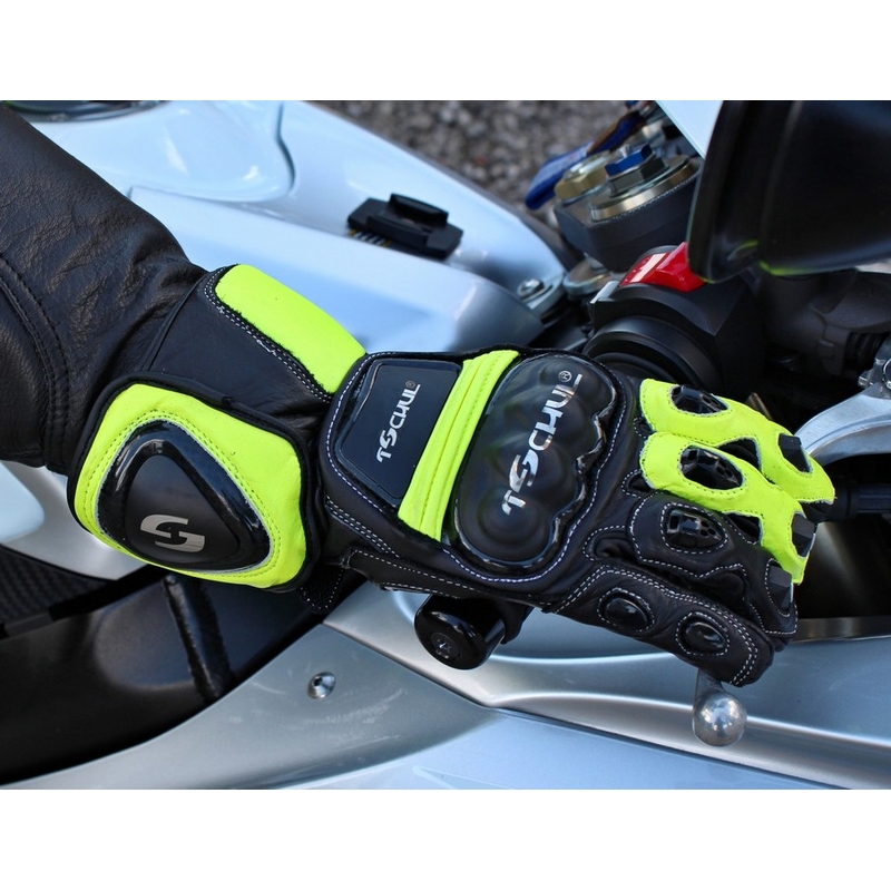 Motorradhandschuhe Tschul 285 schwarz-fluo gelb Ausverkauf