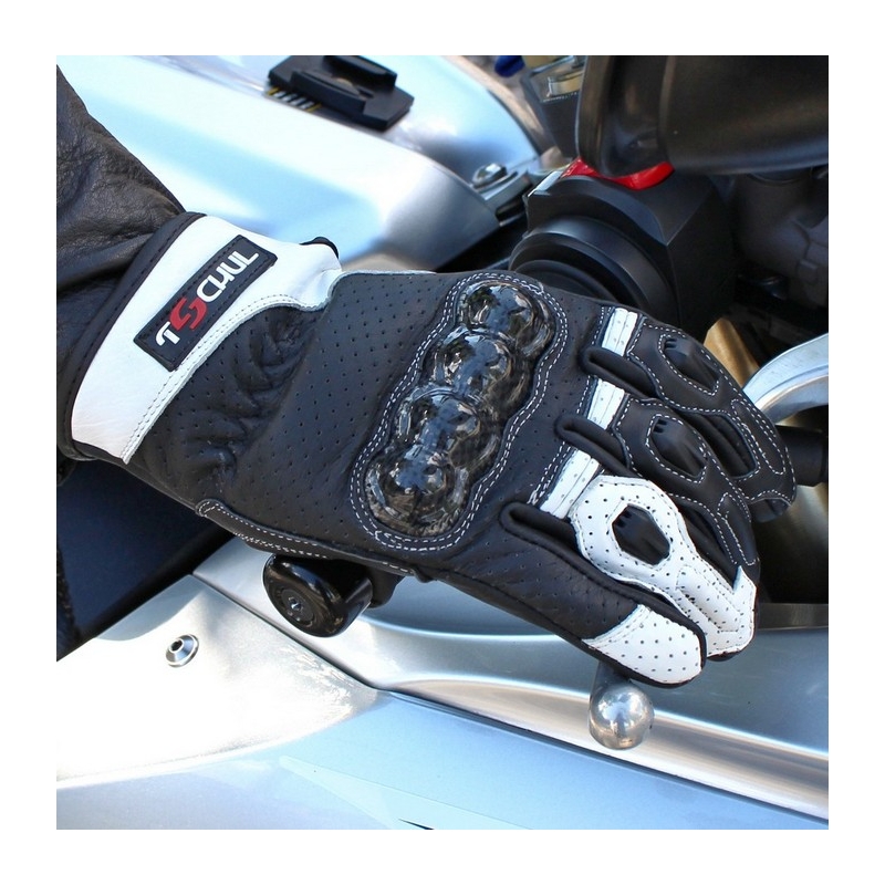Motorradhandschuhe Tschul 316 schwarz und weiß Ausverkauf