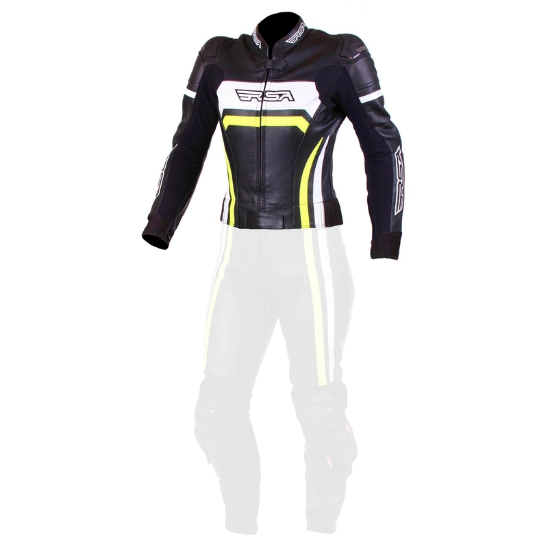 Damen Motorradjacke RSA Virus schwarz-weiß-fluo gelb Ausverkauf