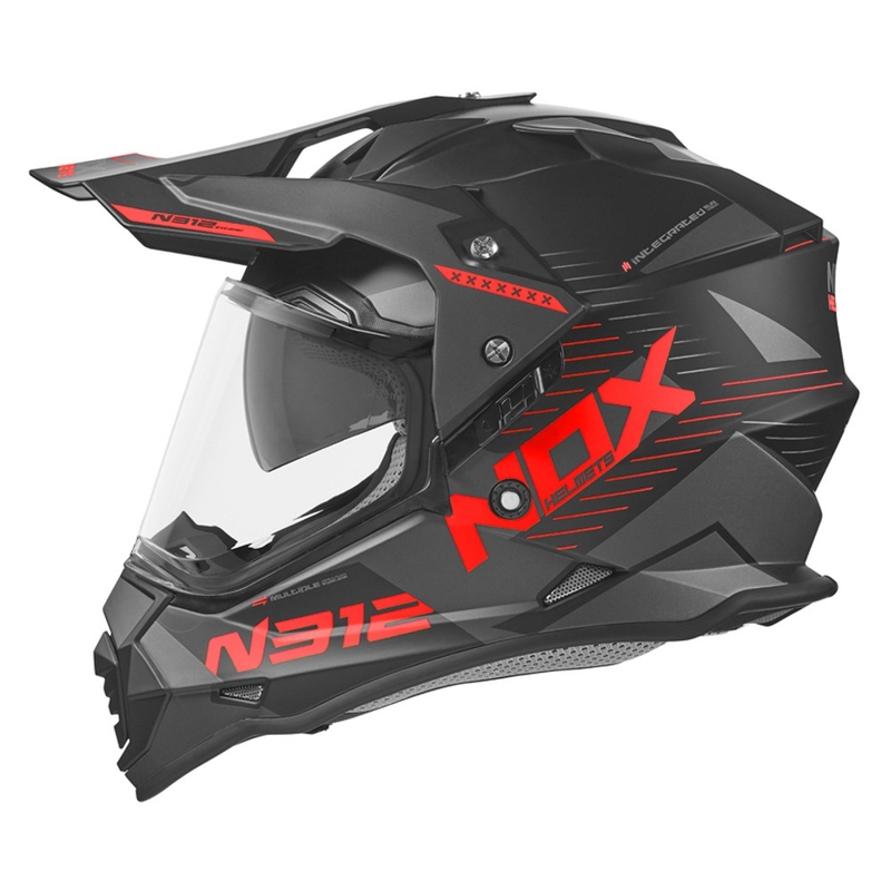 Endurohelm NOX N312 EXTEND 2022 schwarz-grau-rot Ausverkauf