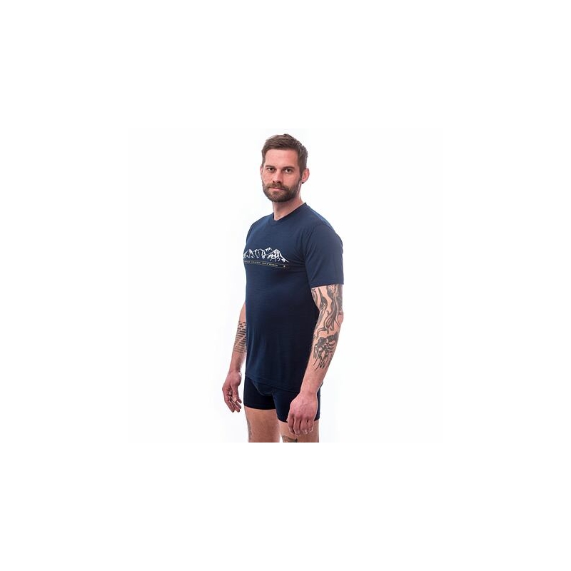Herren-T-Shirt Sensor Merino Active PT Mountains dunkelblau Ausverkauf