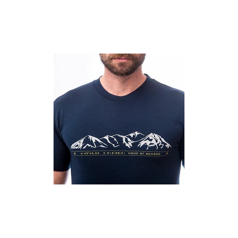 Herren-T-Shirt Sensor Merino Active PT Mountains dunkelblau Ausverkauf