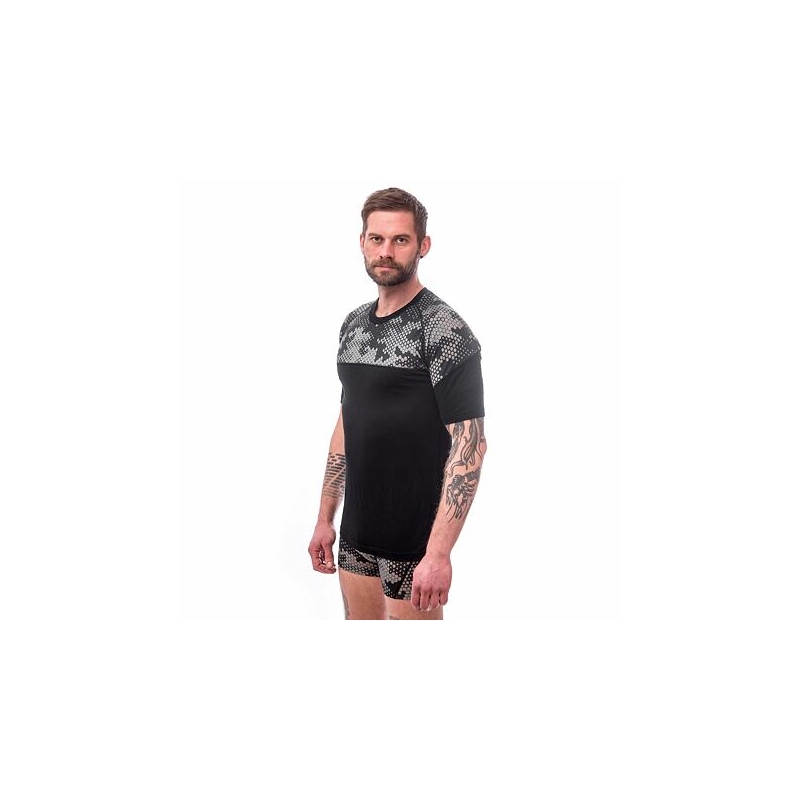 Herren Thermohemd Sensor Merino Impress schwarz-grau Ausverkauf