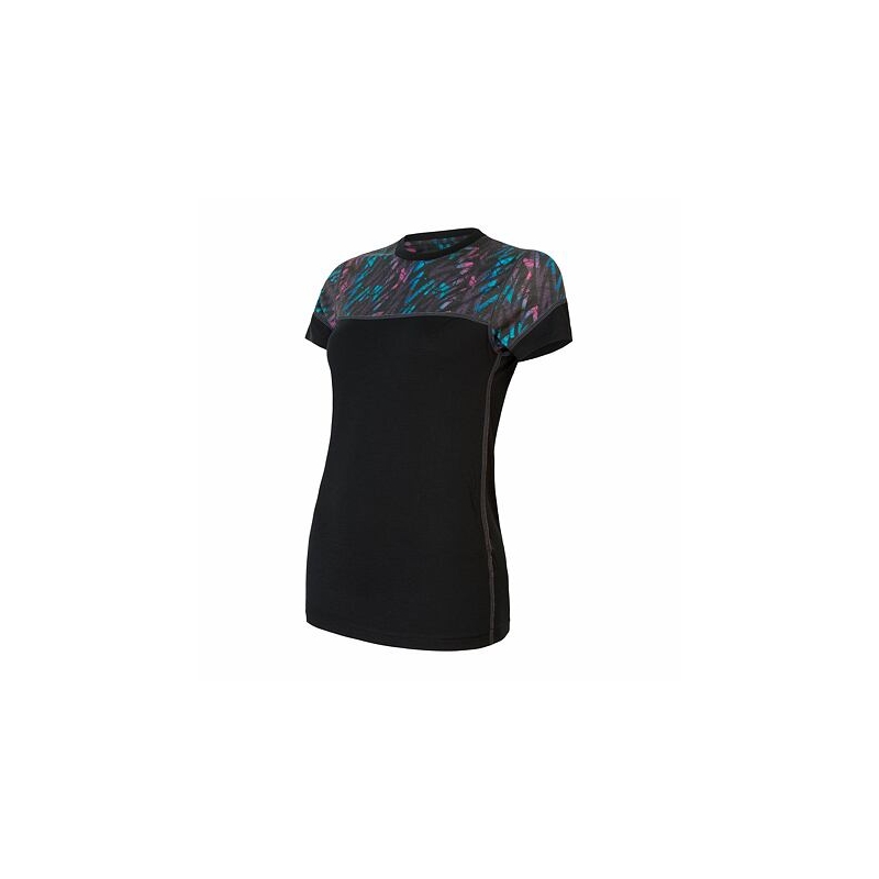 Damen Thermoshirt Sensor Merino Impress schwarz-blau-rosa Ausverkauf