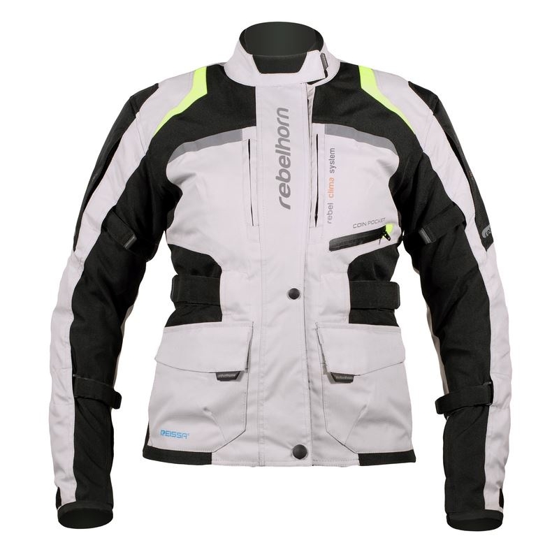 Women's moto jacket Rebelhorn Hiker Pro grau-schwarz-fluo gelb Ausverkauf