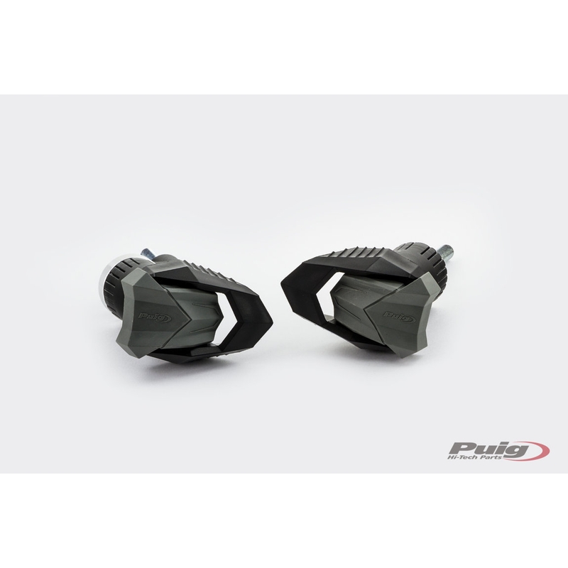 Frame sliders PUIG R19 black with grey rubber Ausverkauf