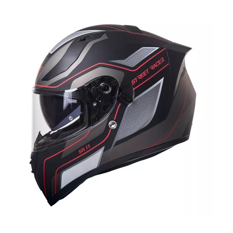 Street Racer SR I1 schwarz-grau-roter Integral-Motorradhelm