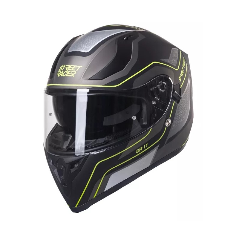 Integral Motorradhelm Street Racer SR I1 schwarz-grau fluo gelb
