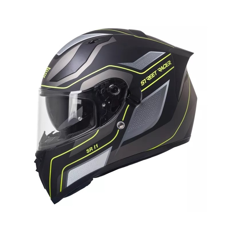 Integral Motorradhelm Street Racer SR I1 schwarz-grau fluo gelb