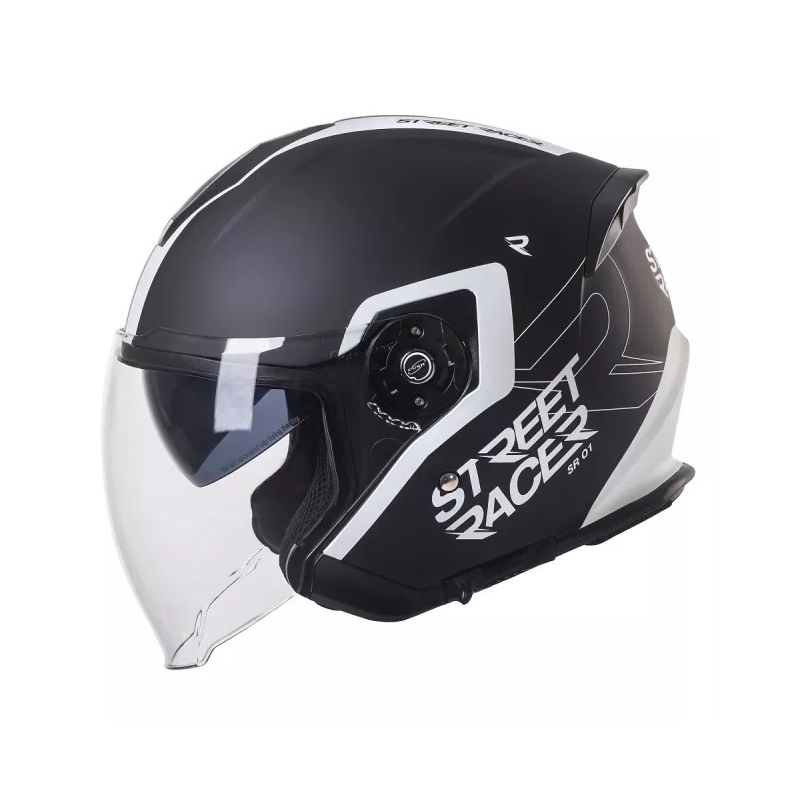 Offener Motorradhelm Street Racer SR 01 schwarz und weiß