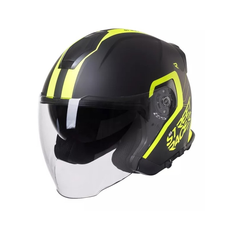 Offener Motorradhelm Street Racer SR 01 schwarz-fluo gelb
