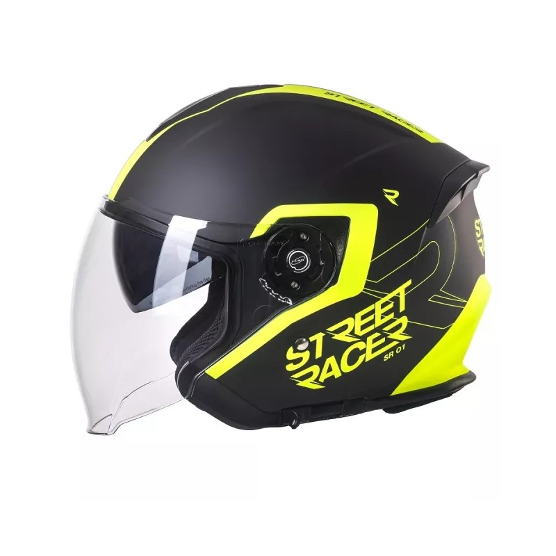 Offener Motorradhelm Street Racer SR 01 schwarz-fluo gelb