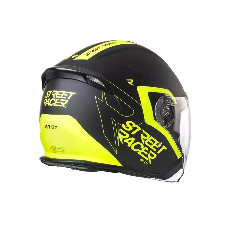 Offener Motorradhelm Street Racer SR 01 schwarz-fluo gelb