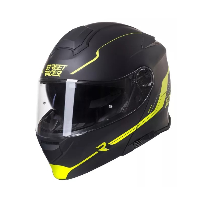Street Racer SR V1 schwarz-fluorgelber Tip-up Motorradhelm Ausverkauf