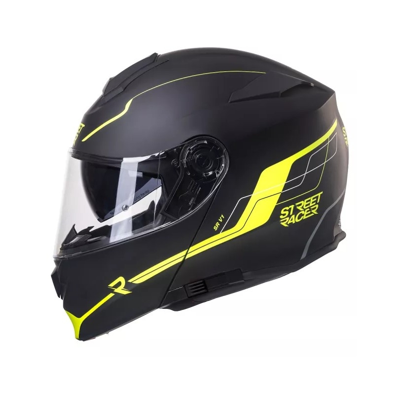 Street Racer SR V1 schwarz-fluorgelber Tip-up Motorradhelm Ausverkauf