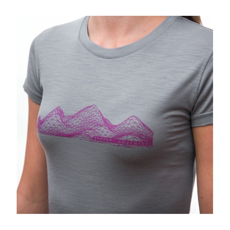 Damen Funktions-T-Shirt Sensor Merino Active PT Mountains grau - kurzarm Ausverkauf