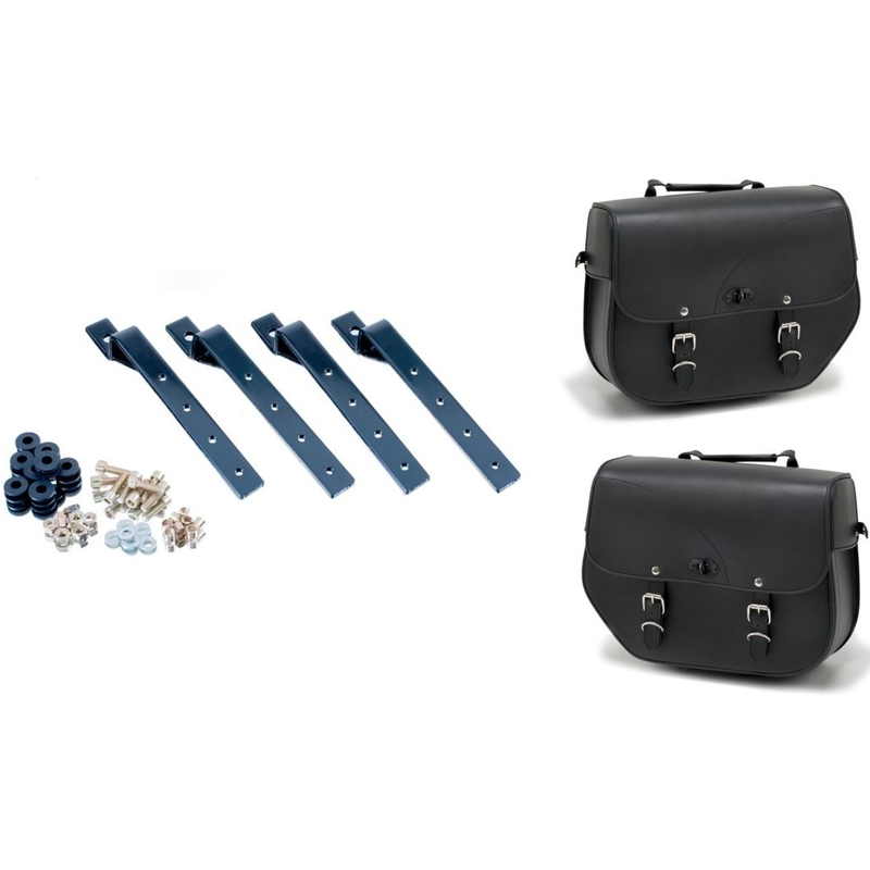 Leather saddlebags CUSTOMACCES SANT LOUIS schwarz set, with metal base and fitting kit set