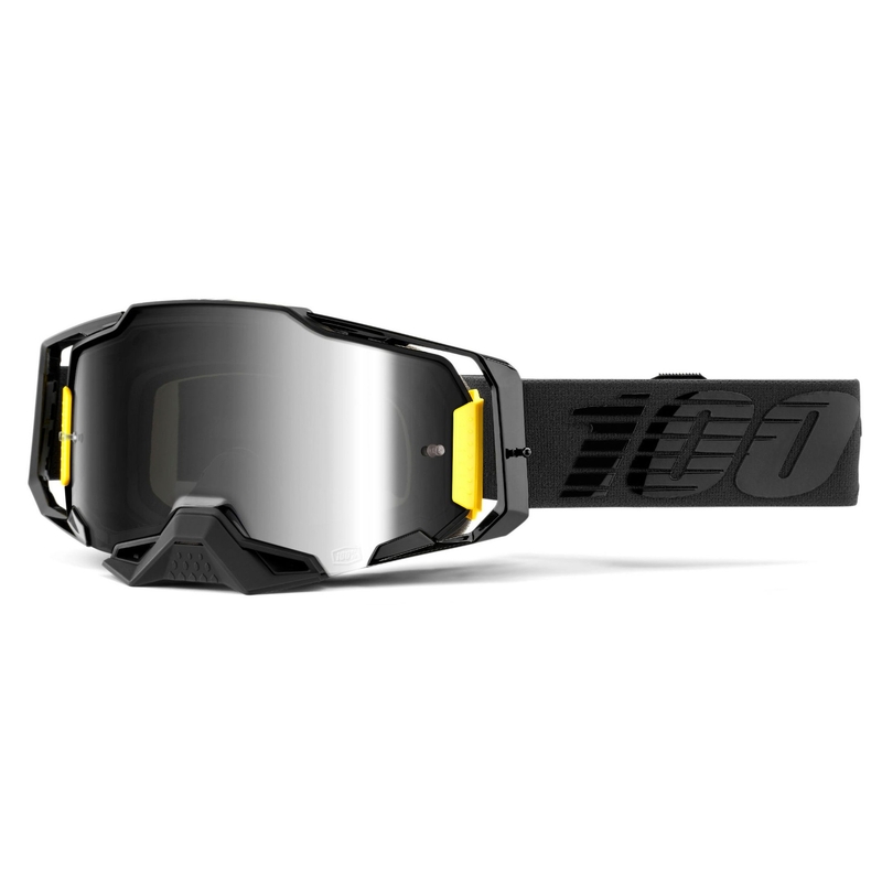 Motocrossbrille 100% ARMEGA Nightfall schwarz (verspiegelte silberne Plexiglasscheibe) Ausverkauf