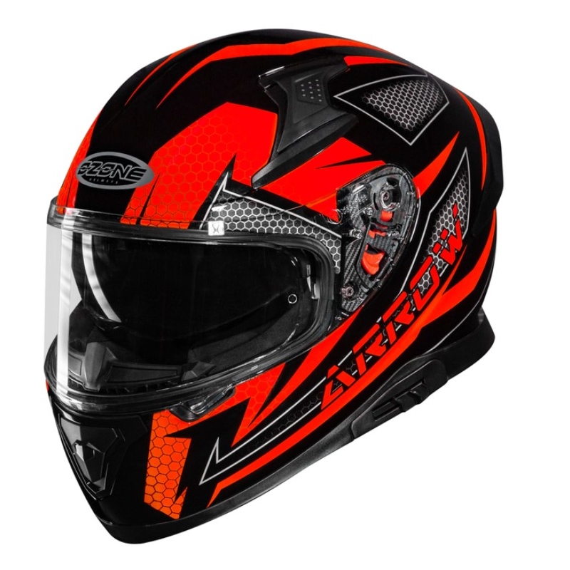 Ozone Arrow schwarz-grau-fluorroter Integral-Motorradhelm