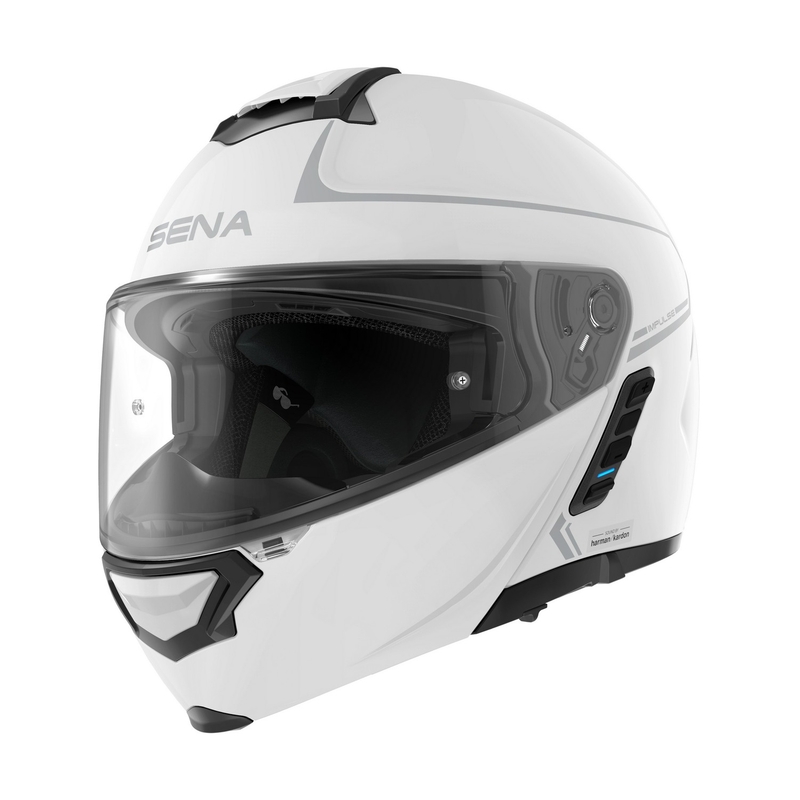 Klappbarer Motorradhelm mit Mesh-Headset SENA Impulse weiß glänzend Ausverkauf