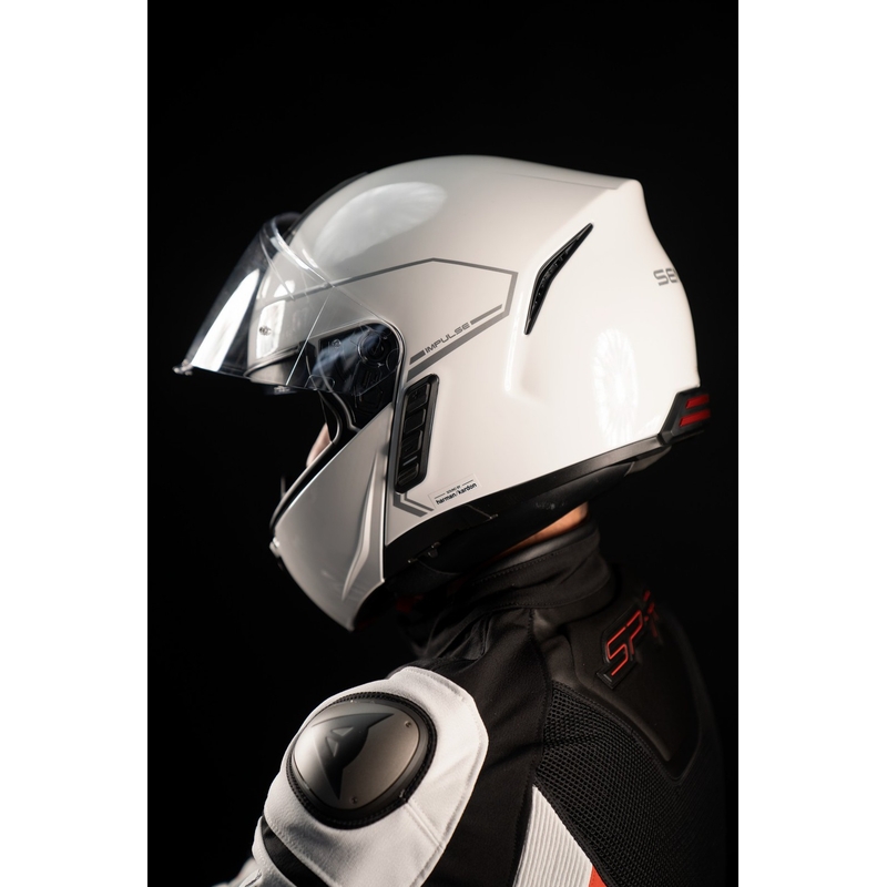 Klappbarer Motorradhelm mit Mesh-Headset SENA Impulse weiß glänzend Ausverkauf