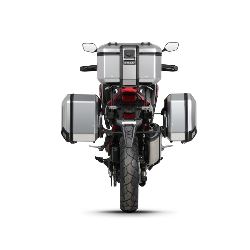 Complete set of aluminum cases SHAD TERRA, 48L topcase + 36L / 47L side cases, including mounting kit and plate SHAD HONDA CRF 1100 Africa Twin