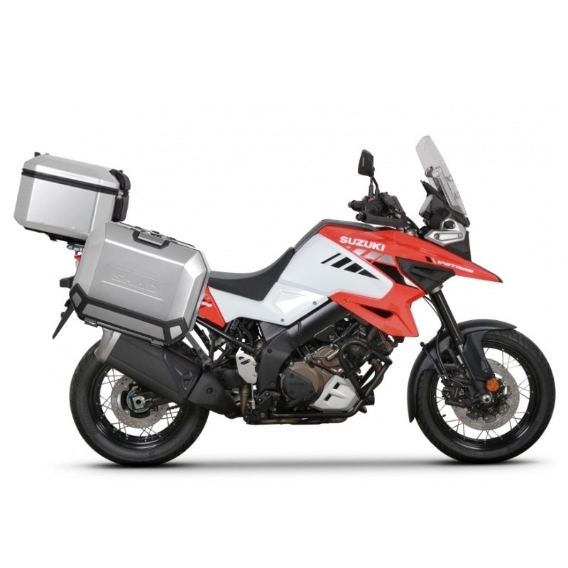 Complete set of aluminum cases SHAD TERRA, 37L topcase + 47L / 47L side cases, including mounting kit and plate SHAD SUZUKI DL 1000 V-Strom/ DL 1050 V-Strom