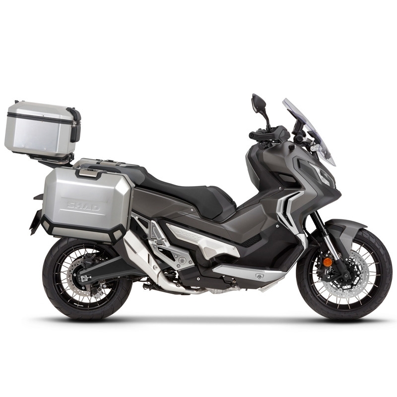 Complete set of aluminum cases SHAD TERRA, 48L topcase + 47L / 47L side cases, including mounting kit and plate SHAD HONDA X-ADV 750
