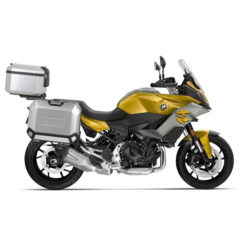 Complete set of aluminum cases SHAD TERRA, 37L topcase + 47L / 47L side cases, including mounting kit and plate SHAD BMW F 900 XR