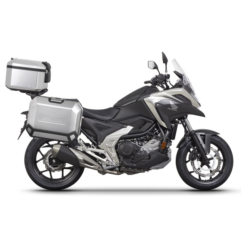 Complete set of aluminum cases SHAD TERRA, 48L topcase + 36L / 36L side cases, including mounting kit and plate SHAD HONDA NC 750 X 2021-