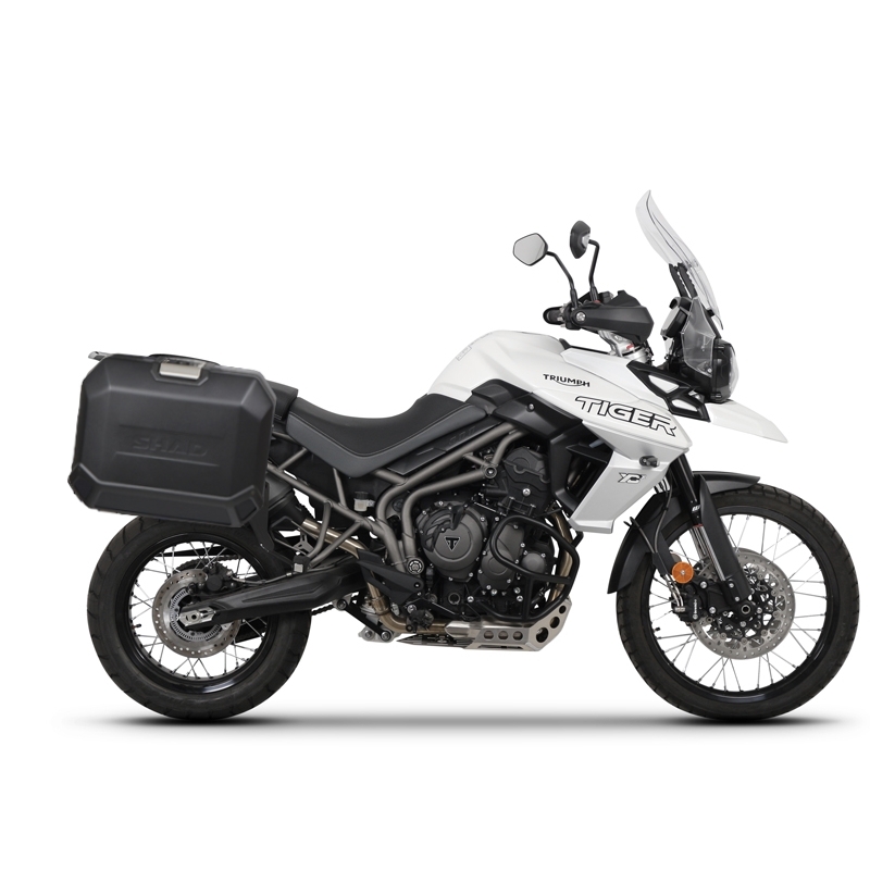Complete set of black side aluminum cases 36L / 47L SHAD TERRA BLACK including mounting kit SHAD TRIUMPH Tiger 800