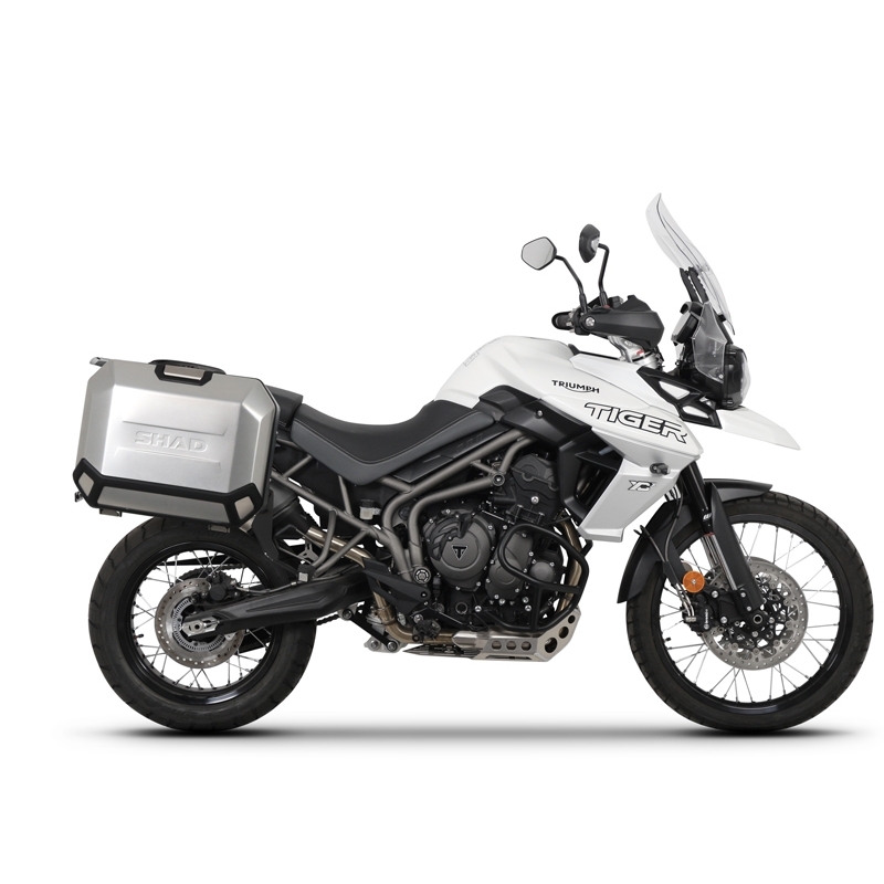 Complete set of black side aluminum cases 36L / 47L SHAD TERRA BLACK including mounting kit SHAD TRIUMPH Tiger 800