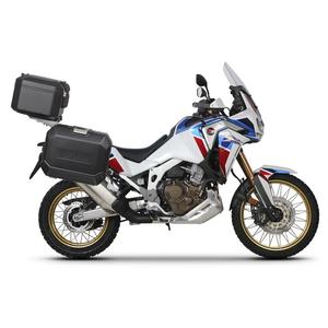 Complete set of black aluminum cases SHAD TERRA, 37L topcase + 36L / 47L side cases, including mounting kit and plate SHAD HONDA CRF 1100 Africa Twin