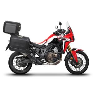 Complete set of black aluminum cases SHAD TERRA, 48L topcase + 36L / 47L side cases, including mounting kit and plate SHAD HONDA CRF 1000  Africa Twin