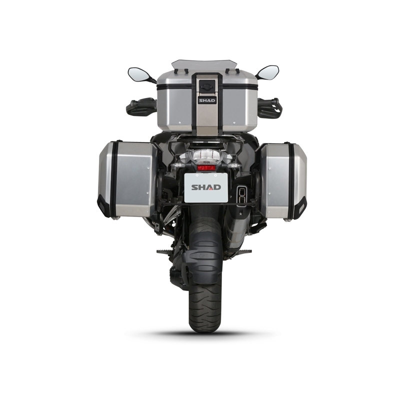 Complete set of black aluminum cases SHAD TERRA, 48L topcase + 36L / 47L side cases, including mounting kit and plate SHAD R 1200 GS Adventure/ R 1250 GS Adventure
