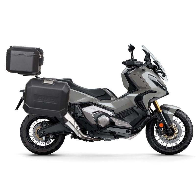 Complete set of aluminum cases SHAD TERRA BLACK, 37L topcase + 36L / 36L side cases, including mounting kit and plate SHAD HONDA X-ADV 750