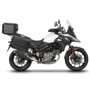Complete set of aluminum cases SHAD TERRA BLACK, 48L topcase + 36L / 36L side cases, including mounting kit and plate SHAD SUZUKI DL 650 V-Strom