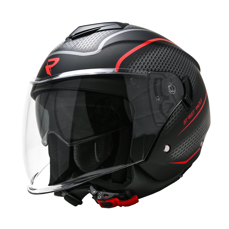 Offener Motorradhelm Street Racer Pilot Schwarz-Rot Matt Ausverkauf