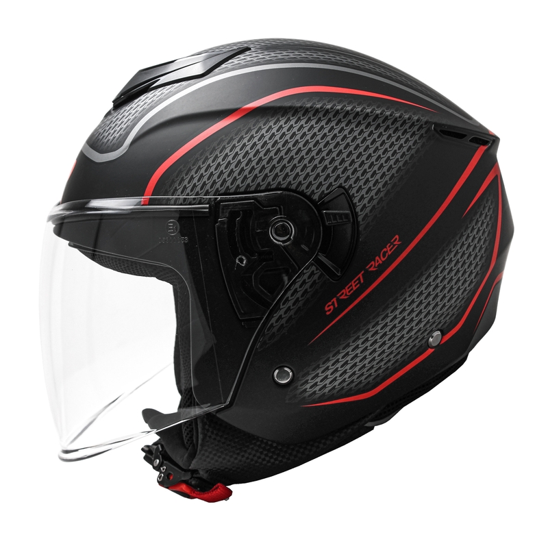 Offener Motorradhelm Street Racer Pilot Schwarz-Rot Matt Ausverkauf