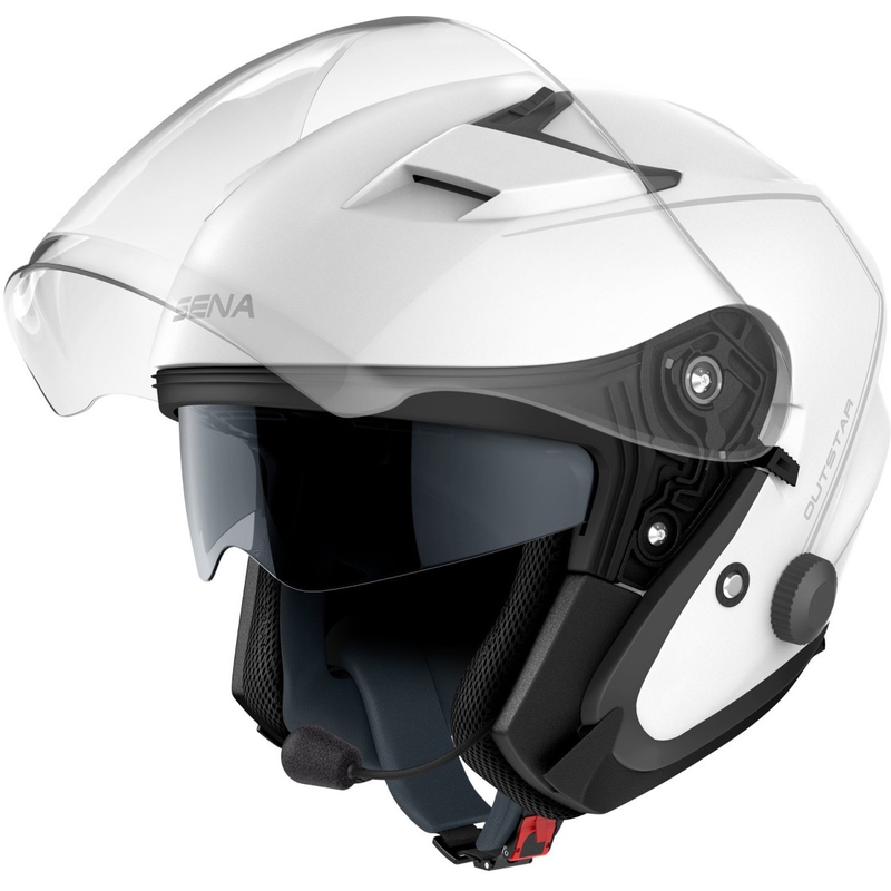 Offener Motorradhelm mit Headset SENA Outstar weiß glänzend
