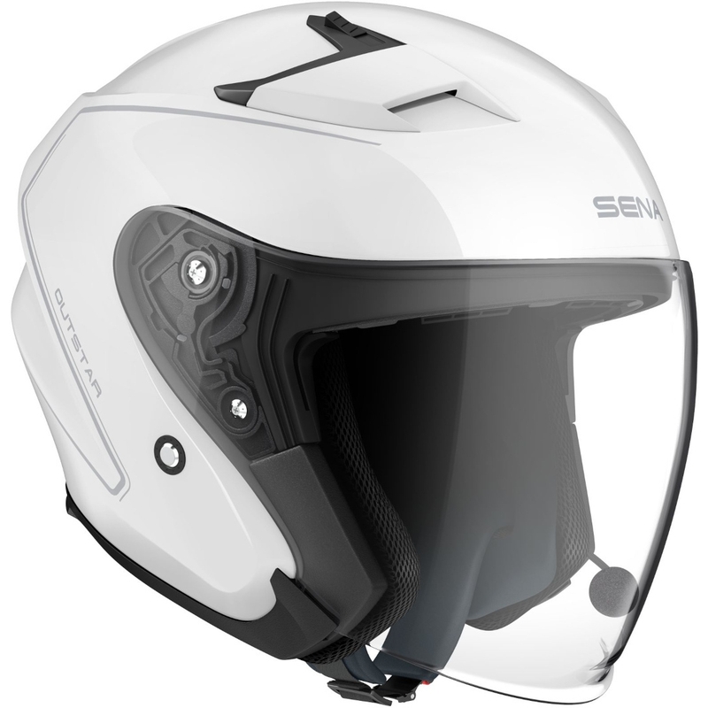 Offener Motorradhelm mit Headset SENA Outstar weiß glänzend