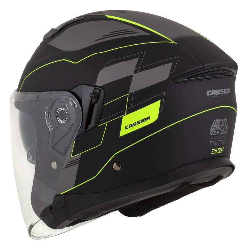 Cassida Jet Tech Roxor offener Motorradhelm schwarz-grau-fluo gelb matt Ausverkauf