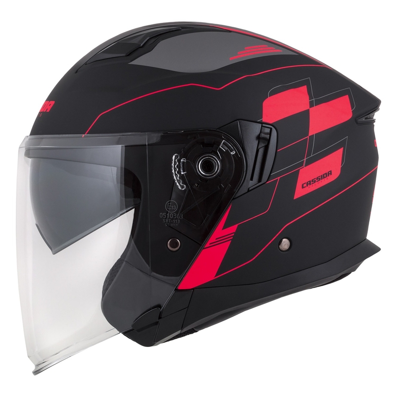 Cassida Jet Tech Roxor offener Motorradhelm schwarz-grau-fluorrot matt