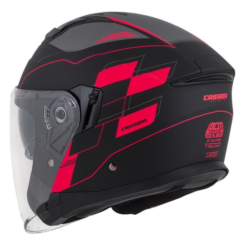 Cassida Jet Tech Roxor offener Motorradhelm schwarz-grau-fluorrot matt