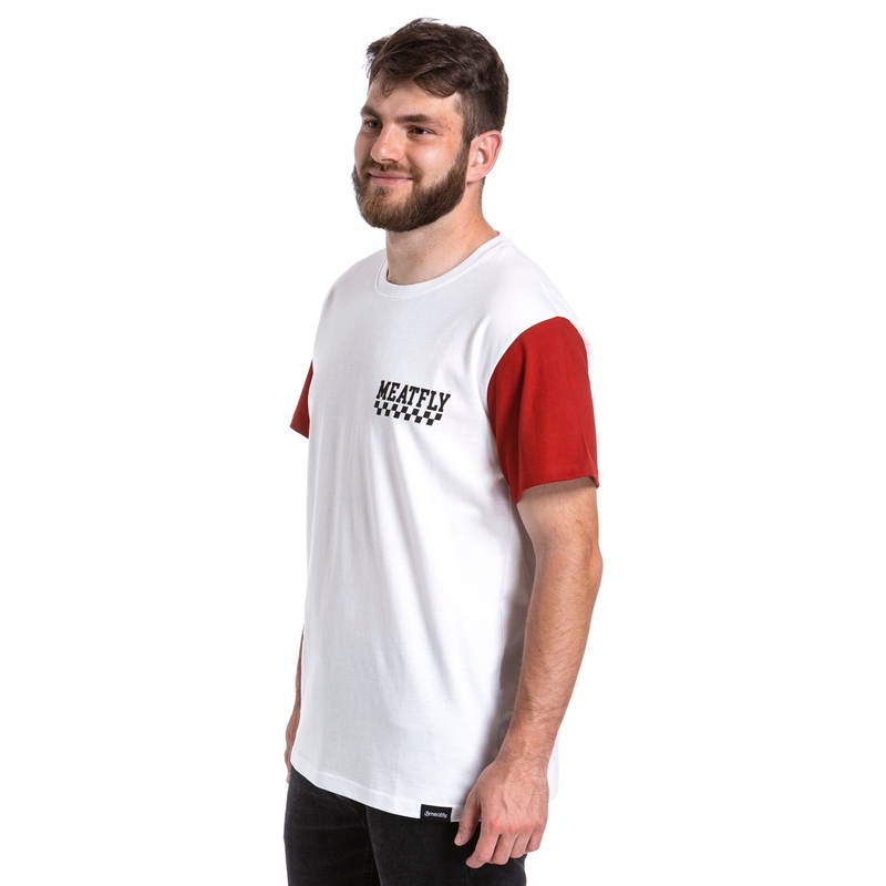 T-shirt Meatfly Racing weiß-rot Ausverkauf