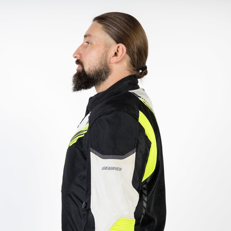 Ozone Flow schwarz-grau-fluorgelbe Motorradjacke Ausverkauf