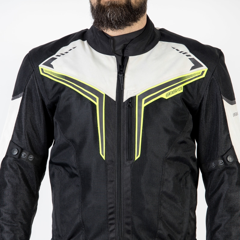 Ozone Flow schwarz-grau-fluorgelbe Motorradjacke Ausverkauf