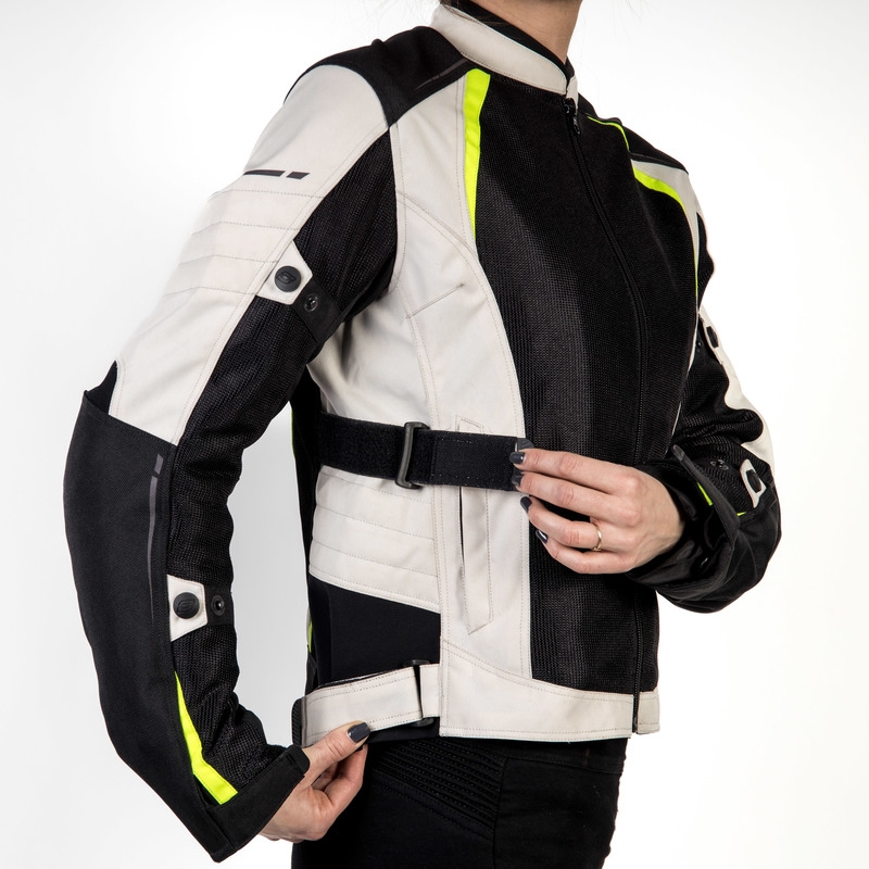 Women's Ozone Flow Schwarz-Grau-Fluo Gelb Motorradjacke Ausverkauf