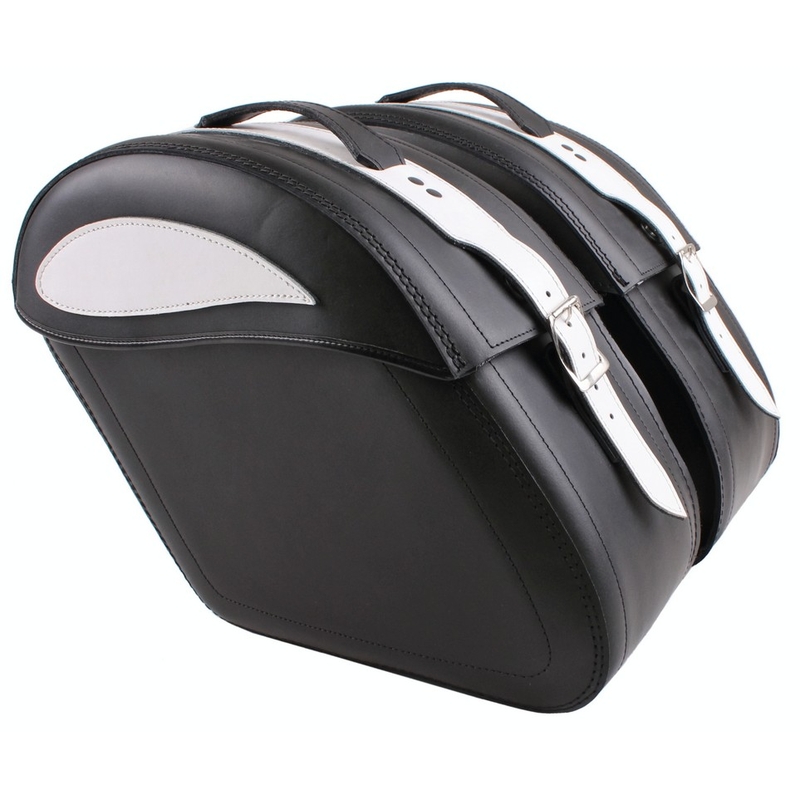 Leder Motorradtaschen mit Schloss RSA-S15 schwarz und weiß